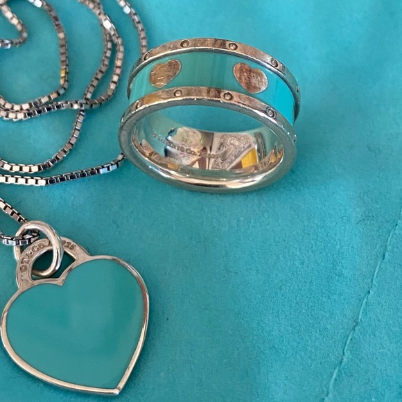 TIFFANY & CO Blue Enamel Heart Ring-Size 5.5 & Blue Enamel Heart Charm - Picture 8 of 10
